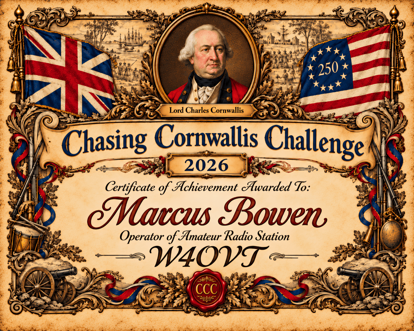 2026 Chasing Cornwallis Challenge certificate