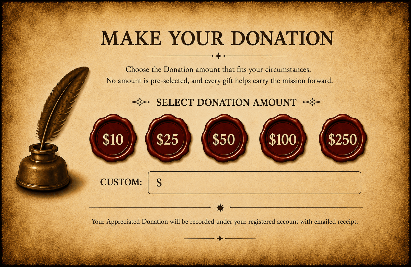 Make your donation — select an amount or enter a custom value