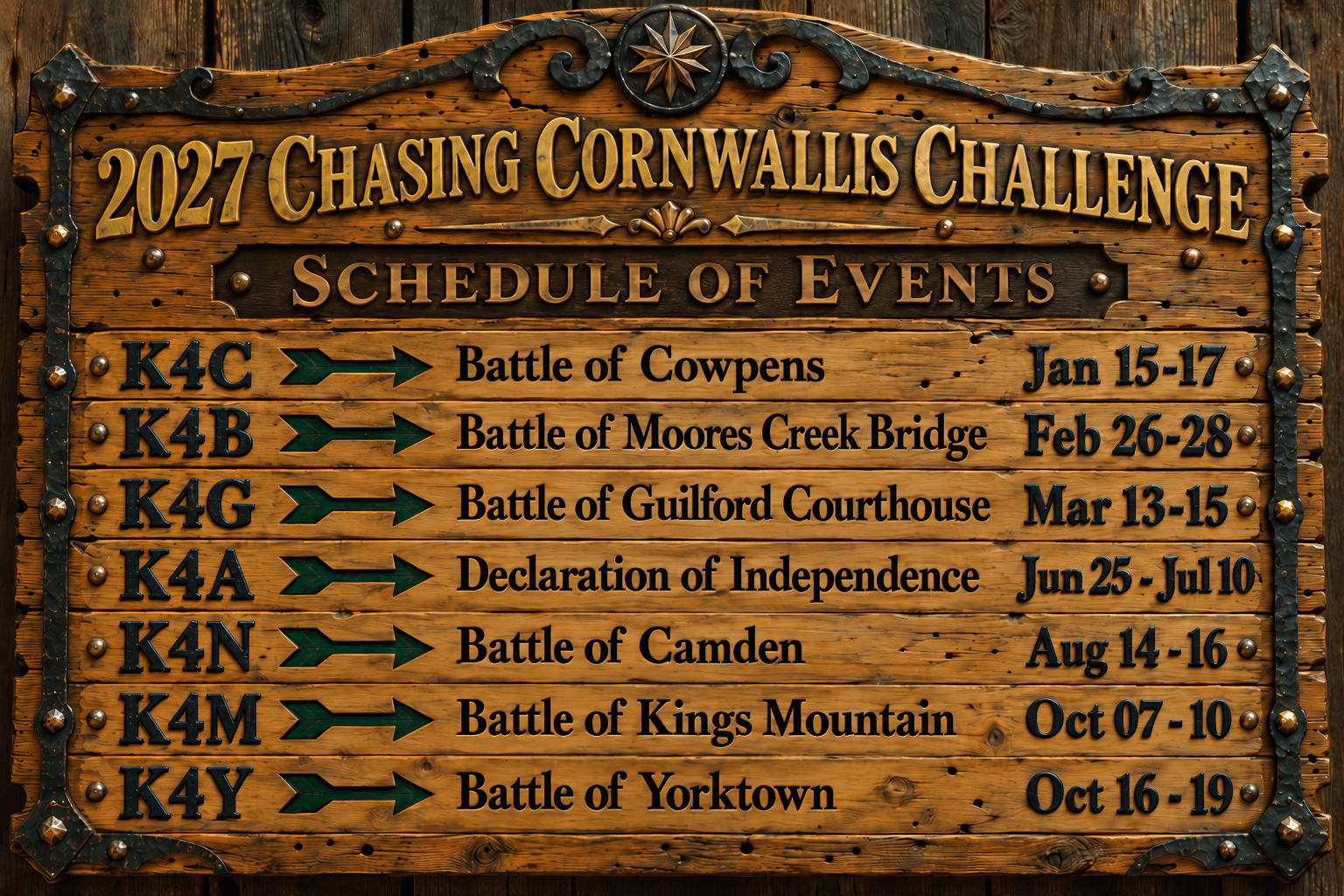 2027 Chasing Cornwallis Challenge event schedule